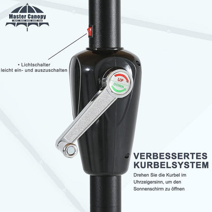 270 cm Solar-LED Sonnenschirm 32 LED 8 Rippen Dunkelgrau