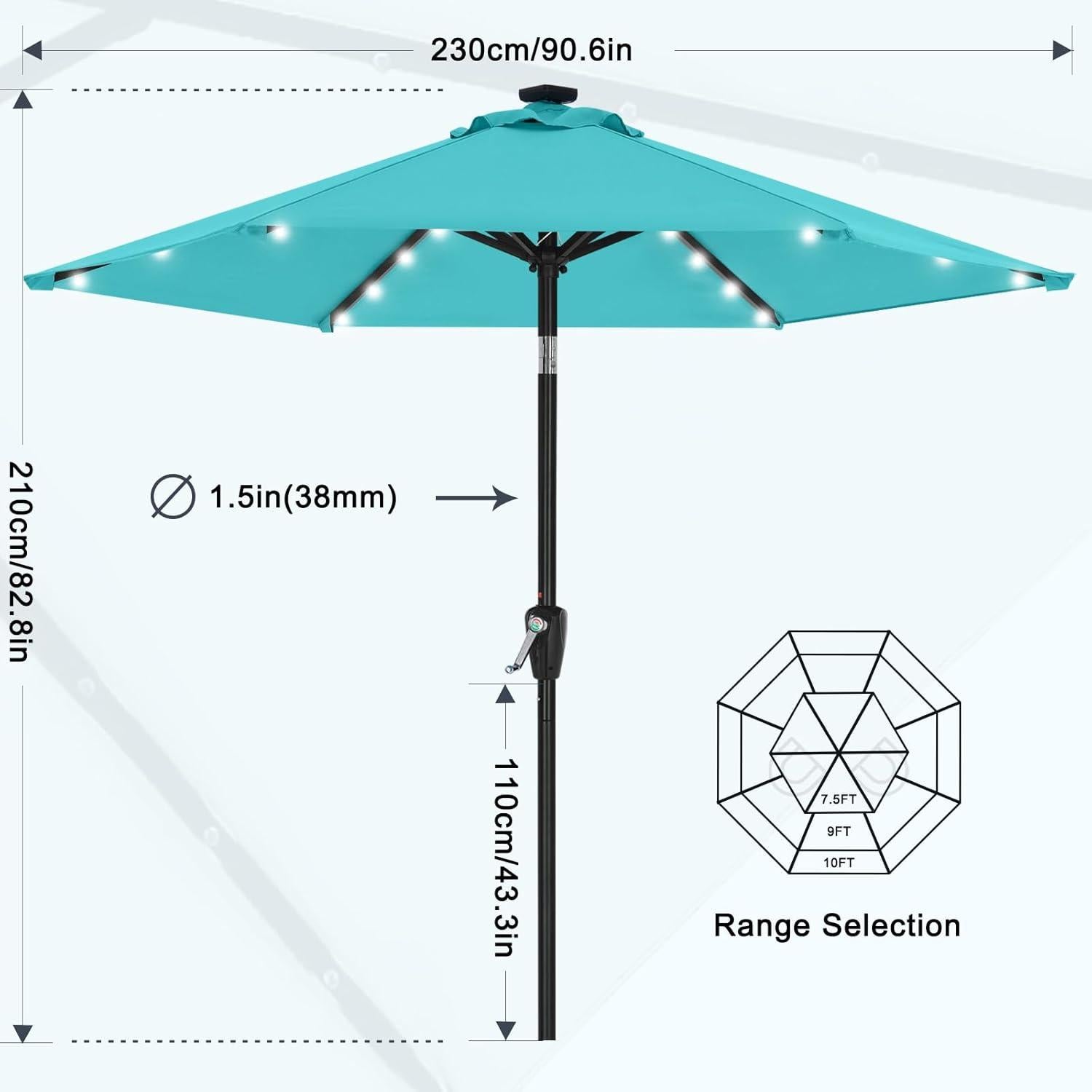 Sonnenschirm 230 cm mit Solar-LED Terrasse Garten Türkis