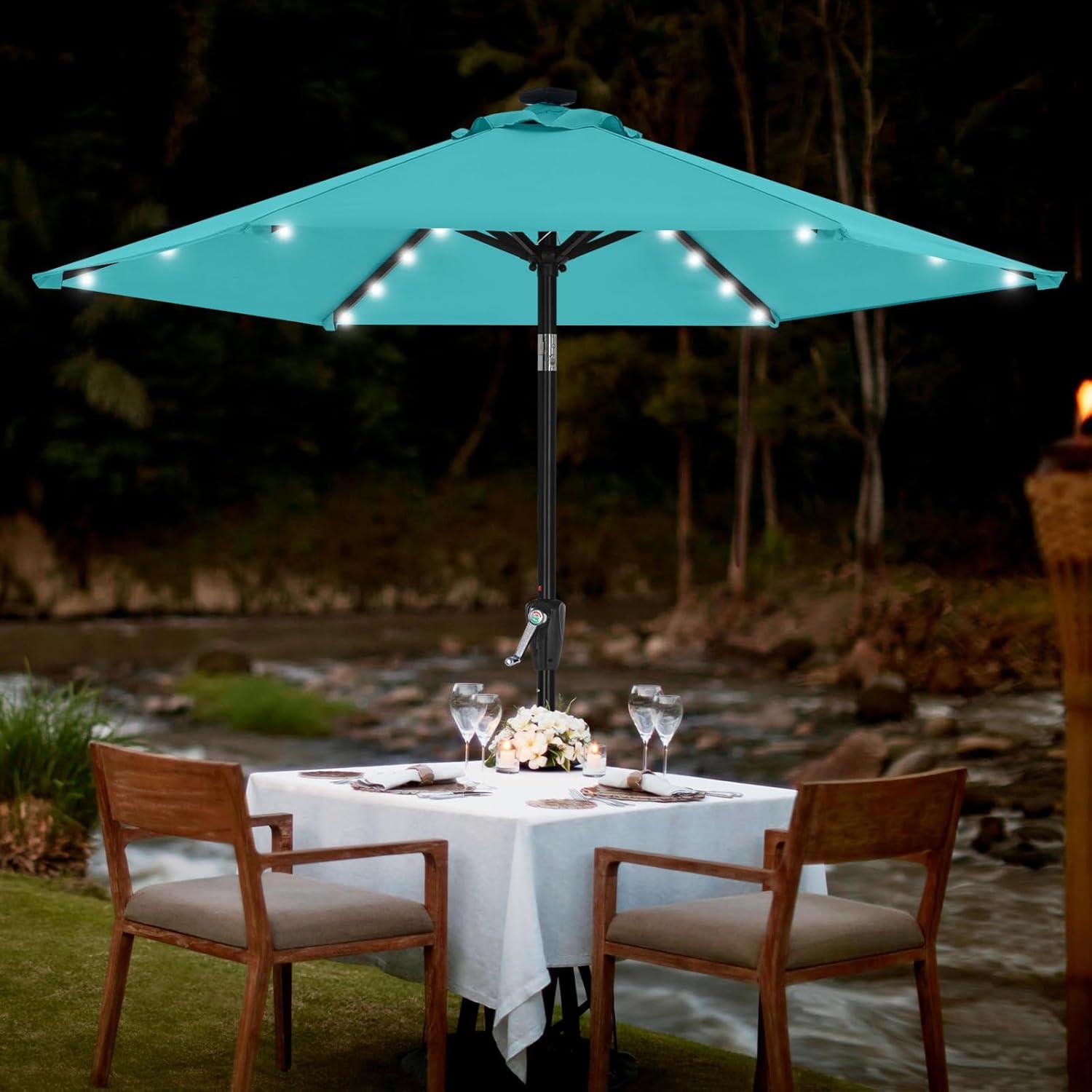 230cm Sonnenschirm mit Solar-LED 24 LED Tischschirm Türkis