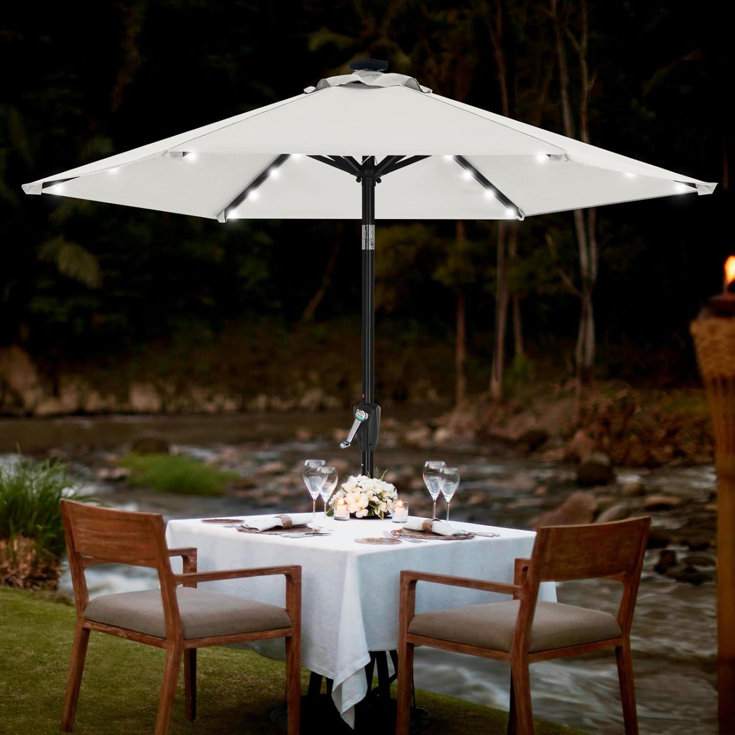 230 cm MasterCanopy Sonnenschirm mit Solar-LED Beleuchtung in Hellbeige