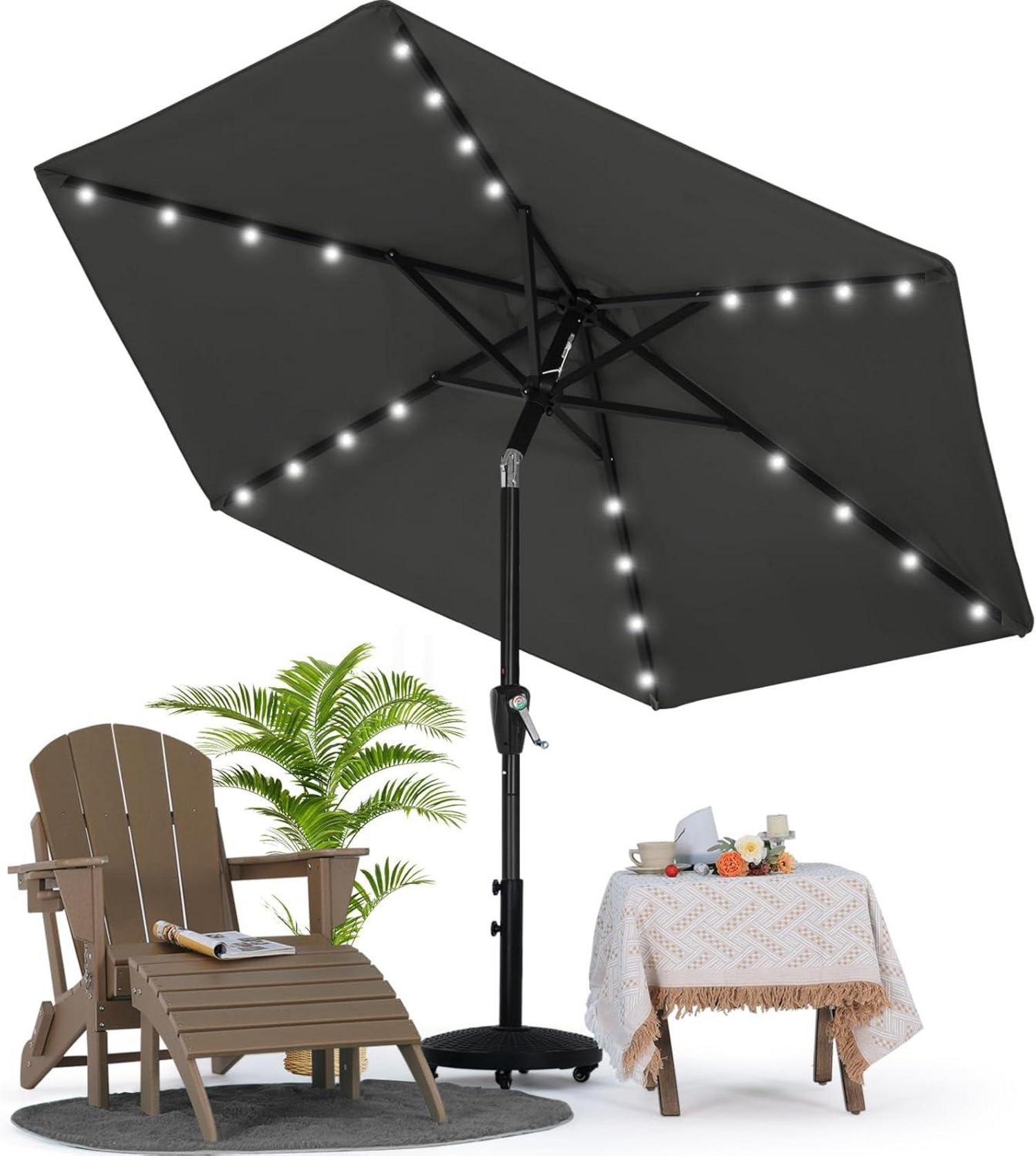 Sonnenschirm mit Solar-LED 230 cm Terrassen-Gartenschirm dunkelgrau