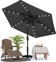Sonnenschirm mit Solar-LED 230 cm Terrassen-Gartenschirm dunkelgrau
