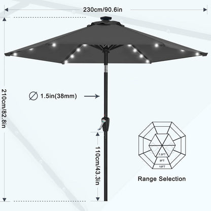 230 cm Sonnenschirm mit Solar-LED Lichtern, Gartenschirm
