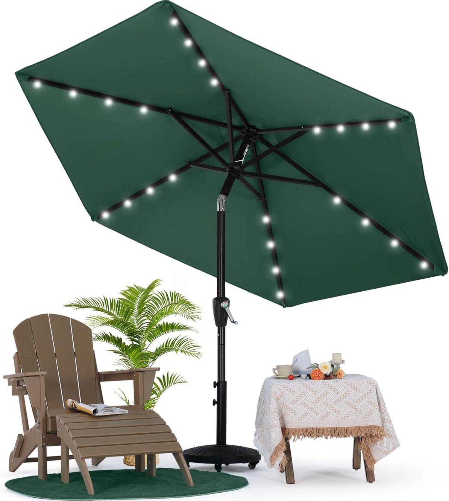Sonnenschirm mit Solar-LED 230 cm Outdoor Dunkelgrün