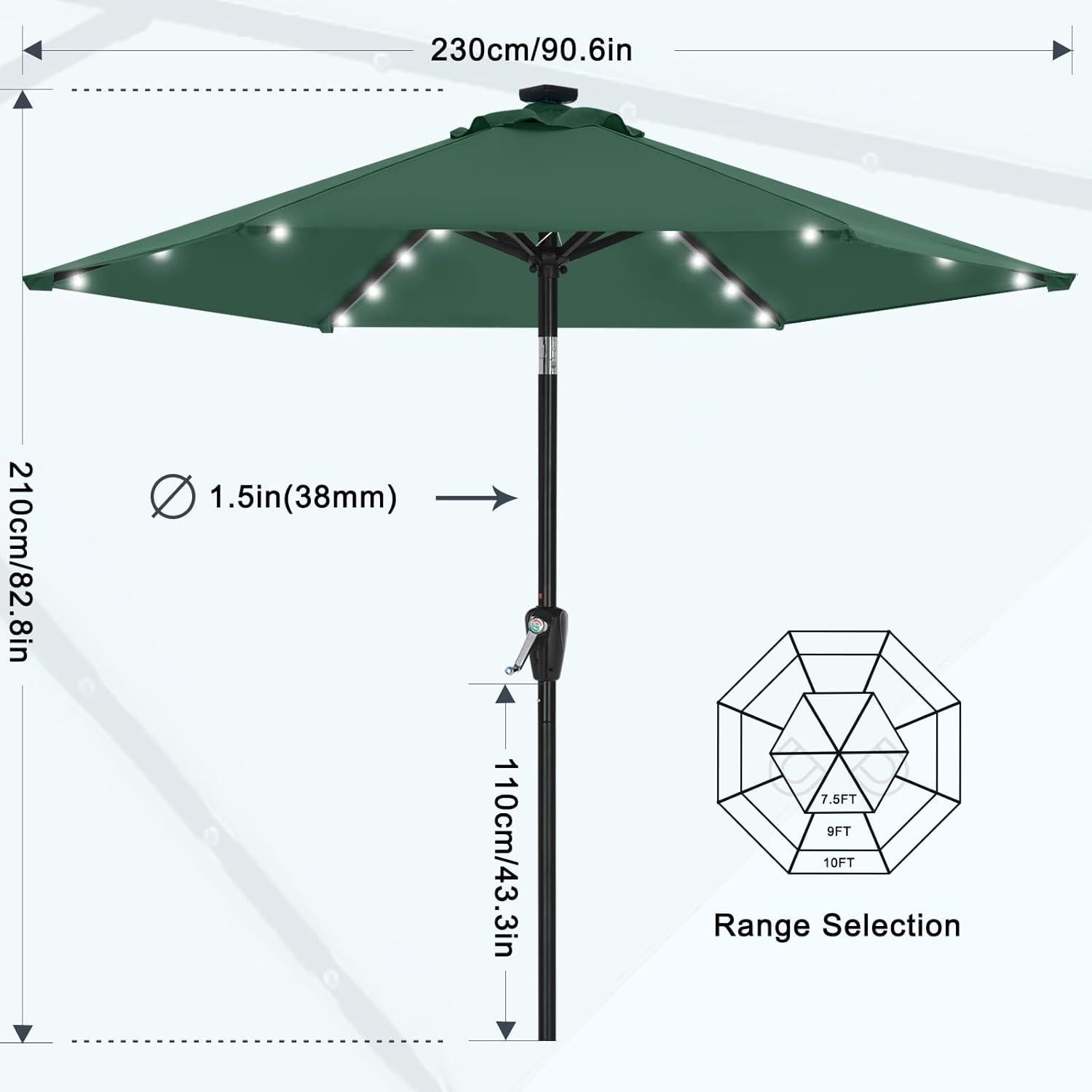 MasterCanopy 230 cm Sonnenschirm mit Solar-LED Dunkelgrün