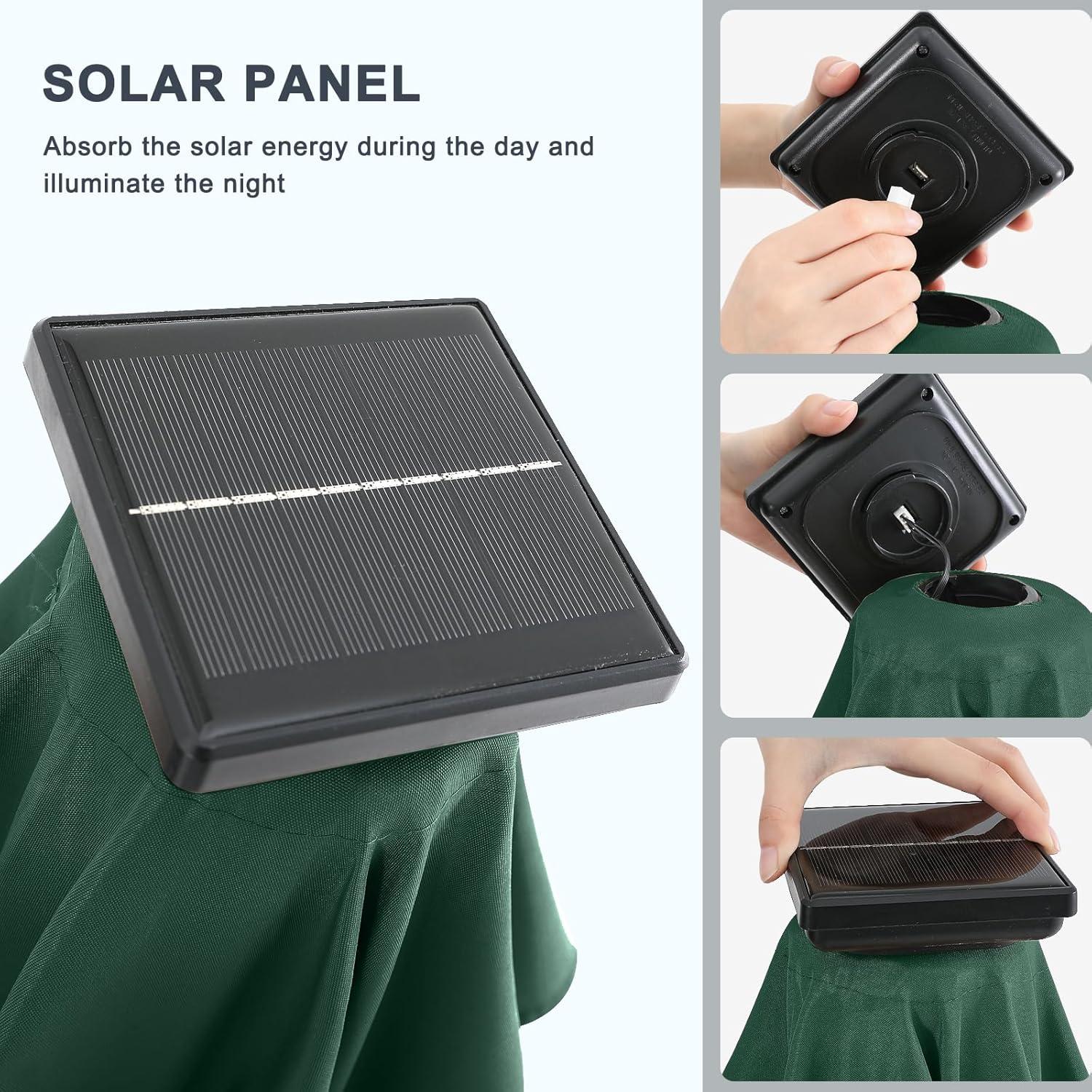 Sonnenschirm 230 cm mit Solar-LED, Dunkelgrün, Terrasse Garten Balkon