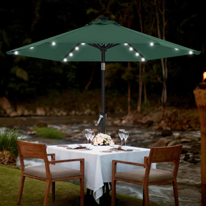 Solar-LED Sonnenschirm 230 cm Terrasse Garten Balkon Dunkelgrün
