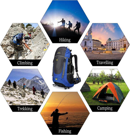 Wasserdichter Trekkingrucksack 70L Camping Reise Wandern XL Blau