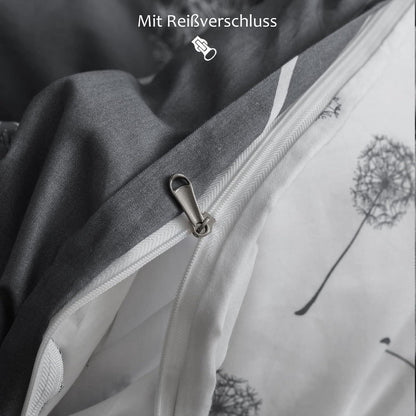 Bettwäsche 135x200 Grau Weiß Pusteblume Baumwolle 4teilig