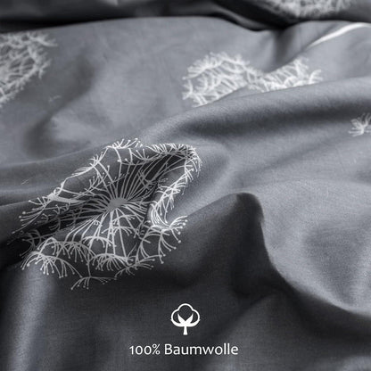 Bettwäsche 135x200 Grau Weiß Pusteblume Baumwolle 4teilig