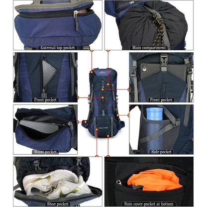 70L Campingrucksack Trekking Wanderrucksack mit Regenschutz