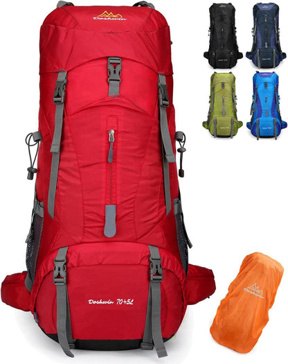 Großer 70L Campingrucksack mit 11 Taschen & Regenschutz