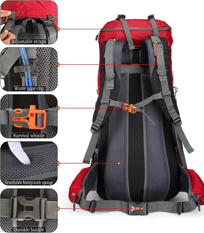 Großer 70L Campingrucksack mit 11 Taschen & Regenschutz