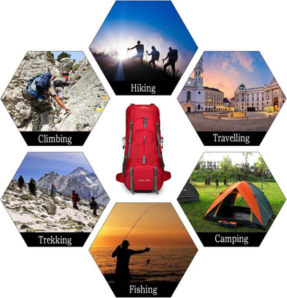 70L Campingrucksack Trekkingrucksack Wanderrucksack Rot Regenschutz