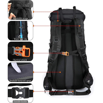 70L Campingrucksack Trekkingrucksack Wasserdicht Schwarz