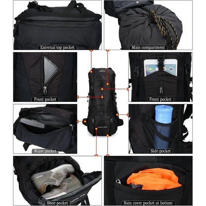 70L Campingrucksack Trekkingrucksack Wasserdicht Schwarz