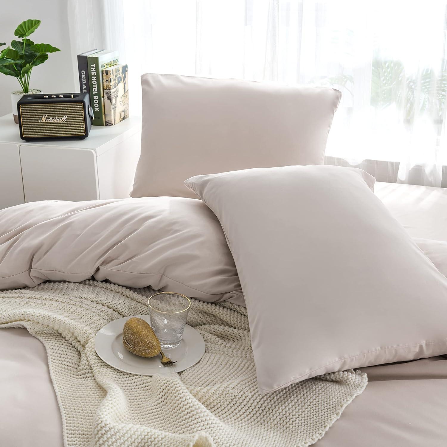 Bettwäsche Set 155x220 cm Beige Mikrofaser Reißverschluss 100% gebürstet Hypoallergen