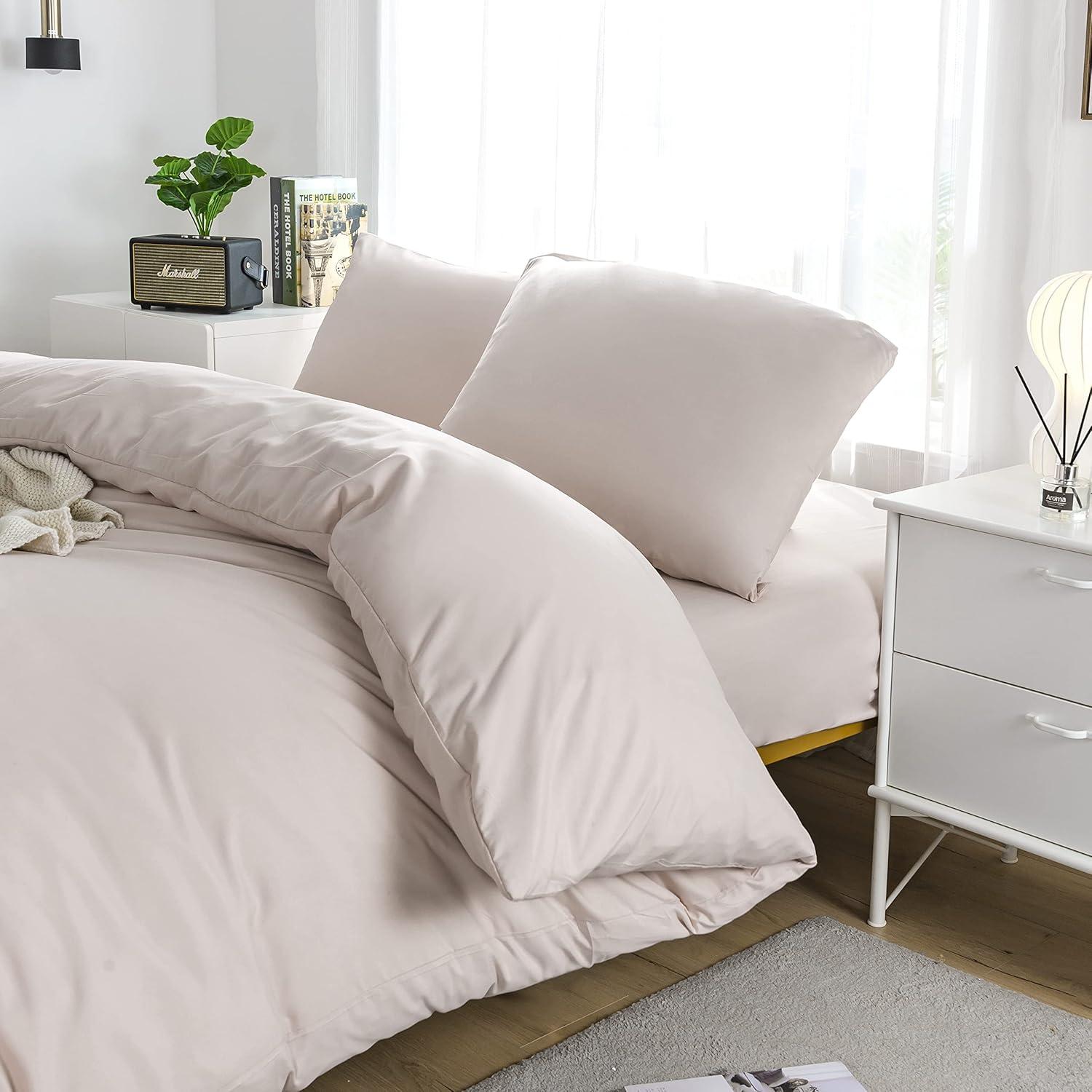 Bettwäsche 155x220 cm Reißverschluss Mikrofaser Weich 110 g/m² Beige