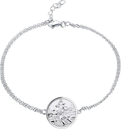 Heiliger Christophorus 925 Sterling Silber Armband Antik Religiöser