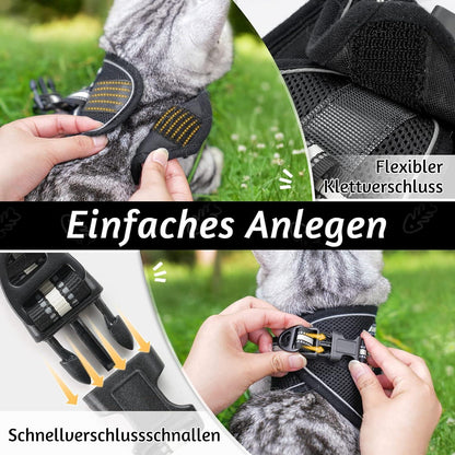 rabbitgoo Katzengeschirr mit Leine Ausbruchsicher Schwarz S