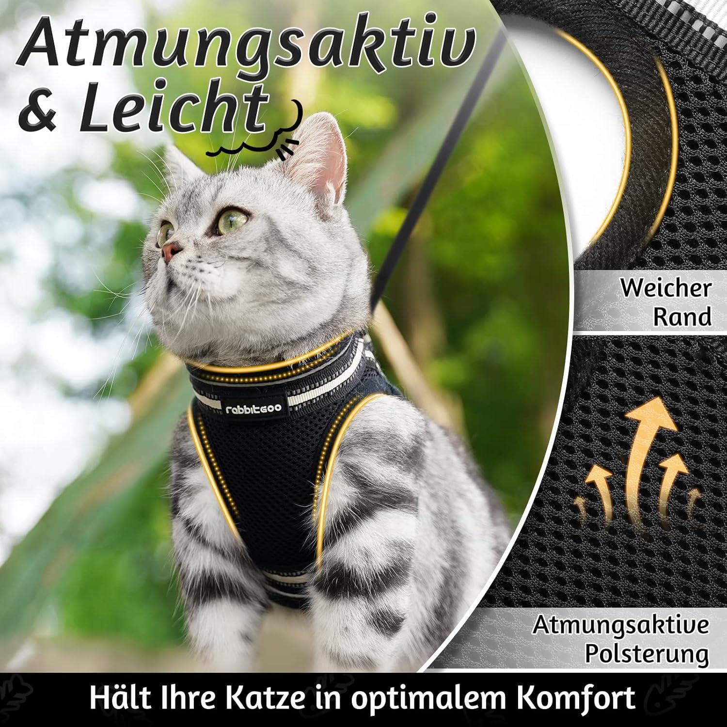 rabbitgoo Katzengeschirr mit Leine Ausbruchsicher für Katzen S Schwarz