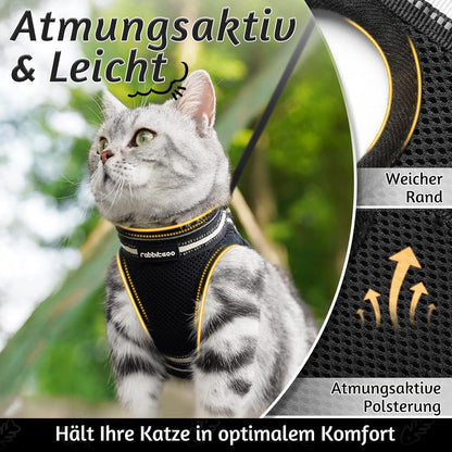 rabbitgoo Katzengeschirr mit Leine Ausbruchsicher für Katzen S Schwarz