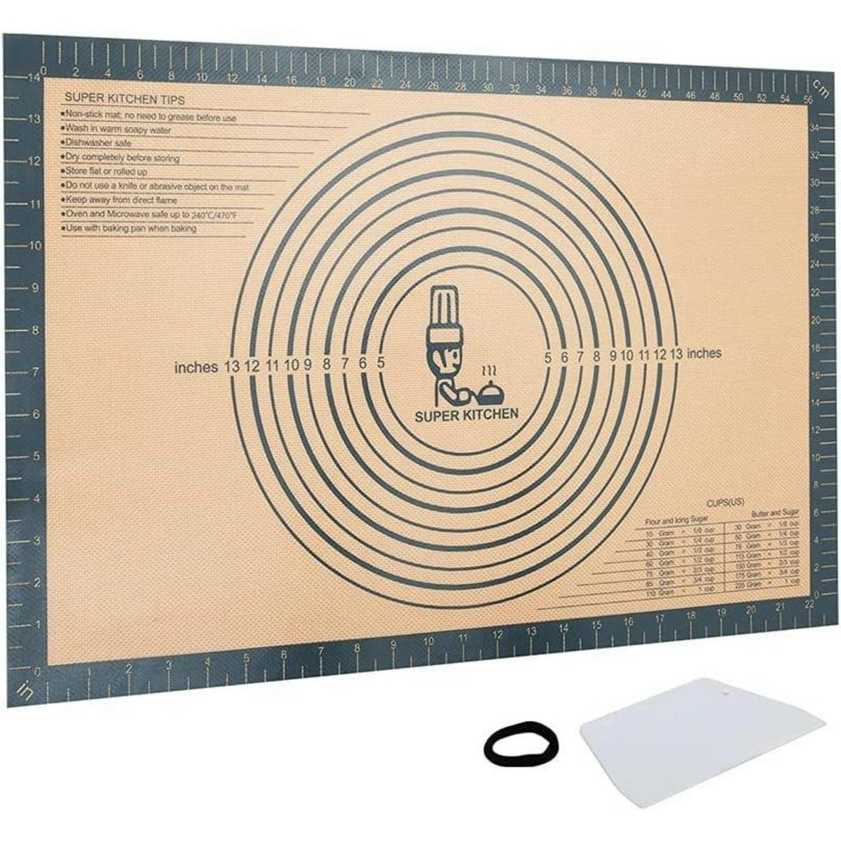 Extra dicke Silikon Backmatte XL mit Teigschneider, 60x40cm Grau