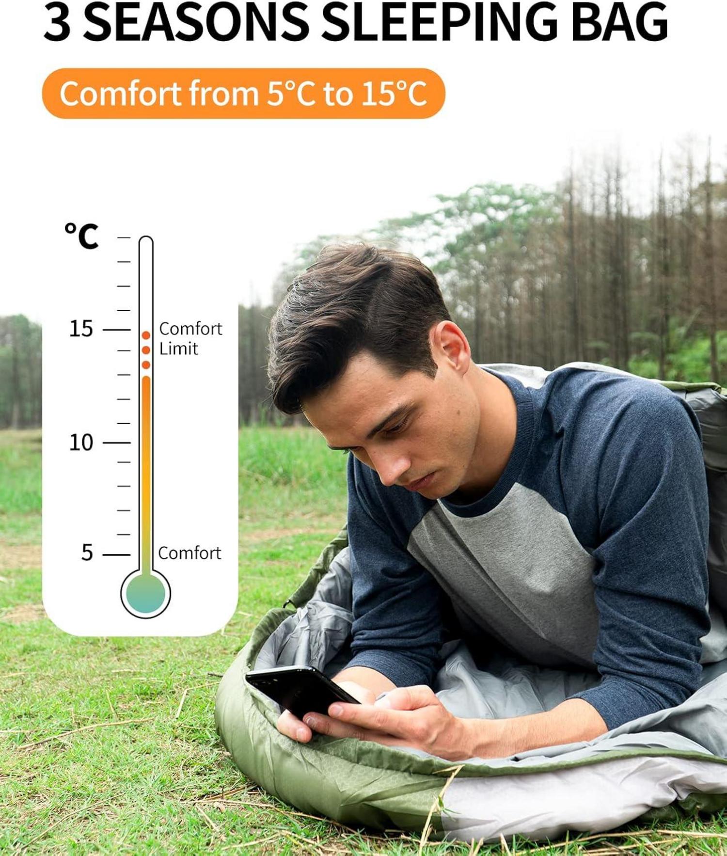 COVACURE Schlafsack Outdoor 4 Jahreszeiten Ultraleicht 220x160cm