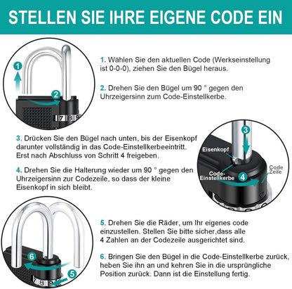 ZHEGE Zahlenschloss 4 Stellig für Spind Schloss Fitnessstudio 6mm Silber