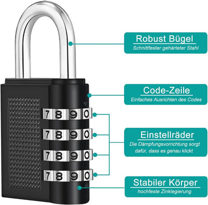Vorhängeschloss 4-stellig wetterfest für Fitnessstudio, Keller