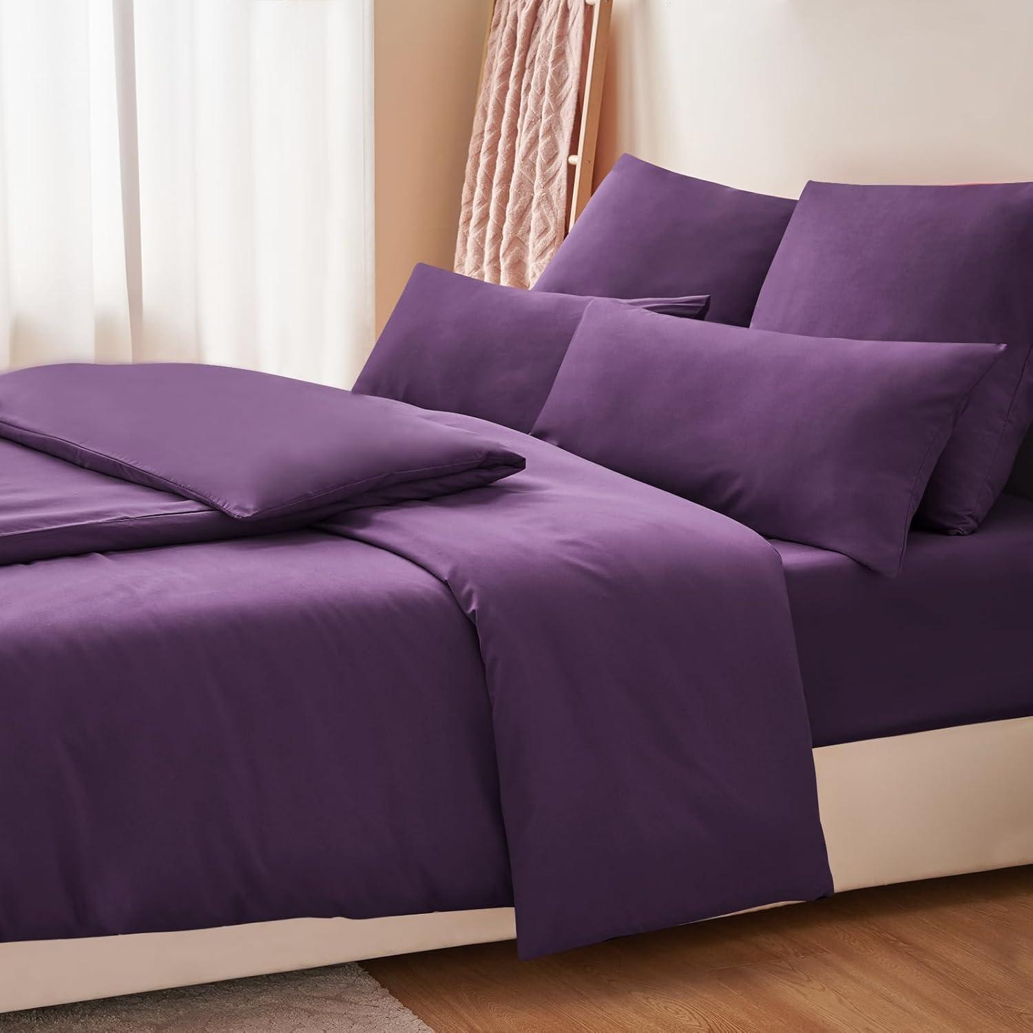Bettwäsche 135x200 Lila 4tlg. Set Mikrofaser Weich Bügelfrei
