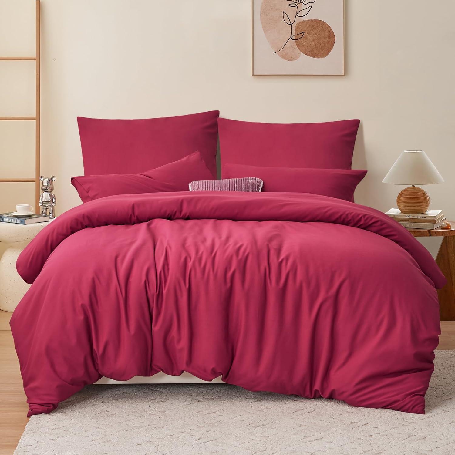 Bettwäsche 200x220 3-teilig Rot Mikrofaser Weich bügelfrei