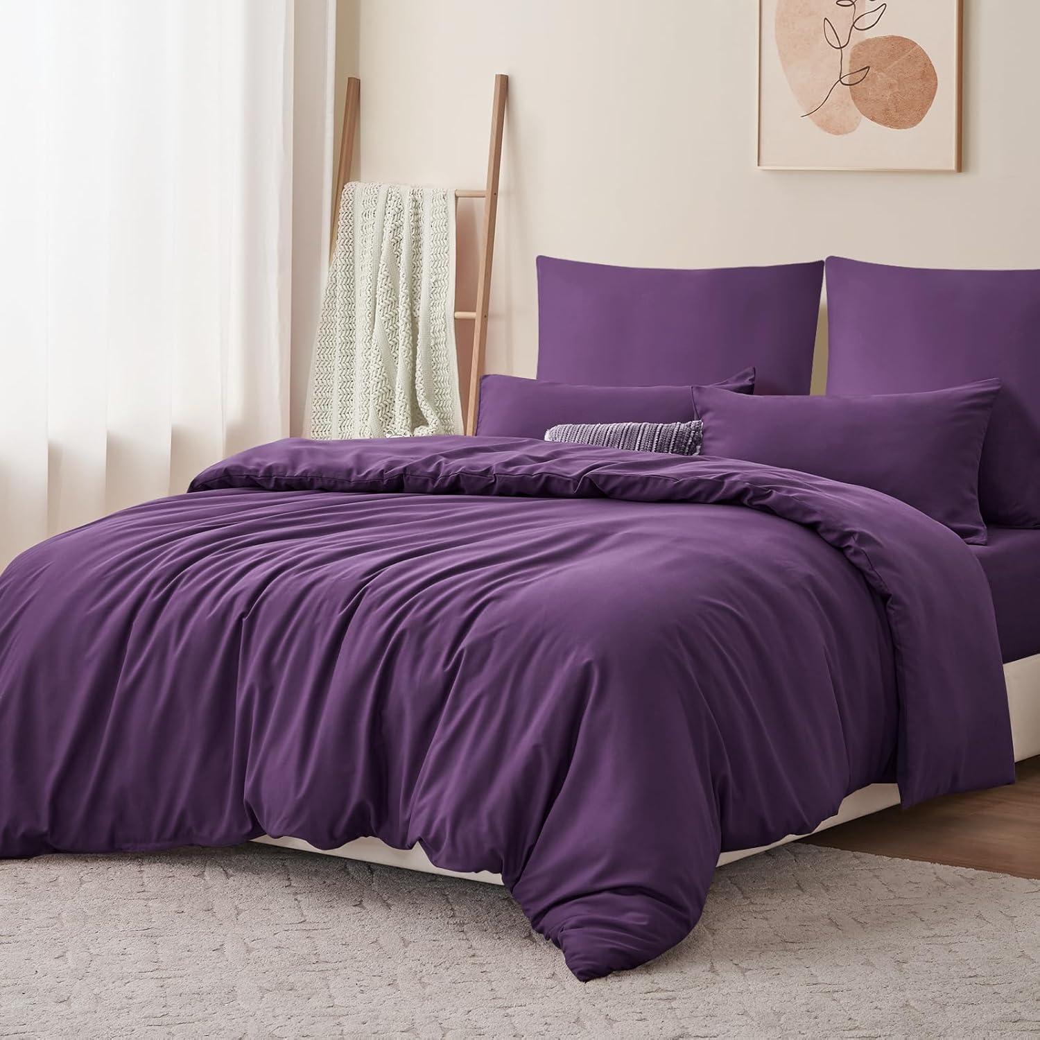 Bettwäsche Set 200x220 Lila Mikrofaser Weich & Bügelfrei