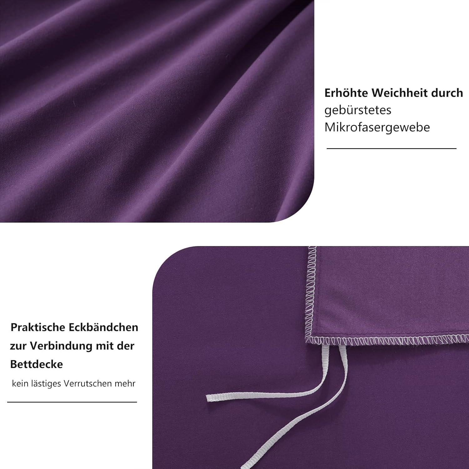 Bettwäsche 200x220 Lila Set - 3-teilig Mikrofaser Reißverschluss