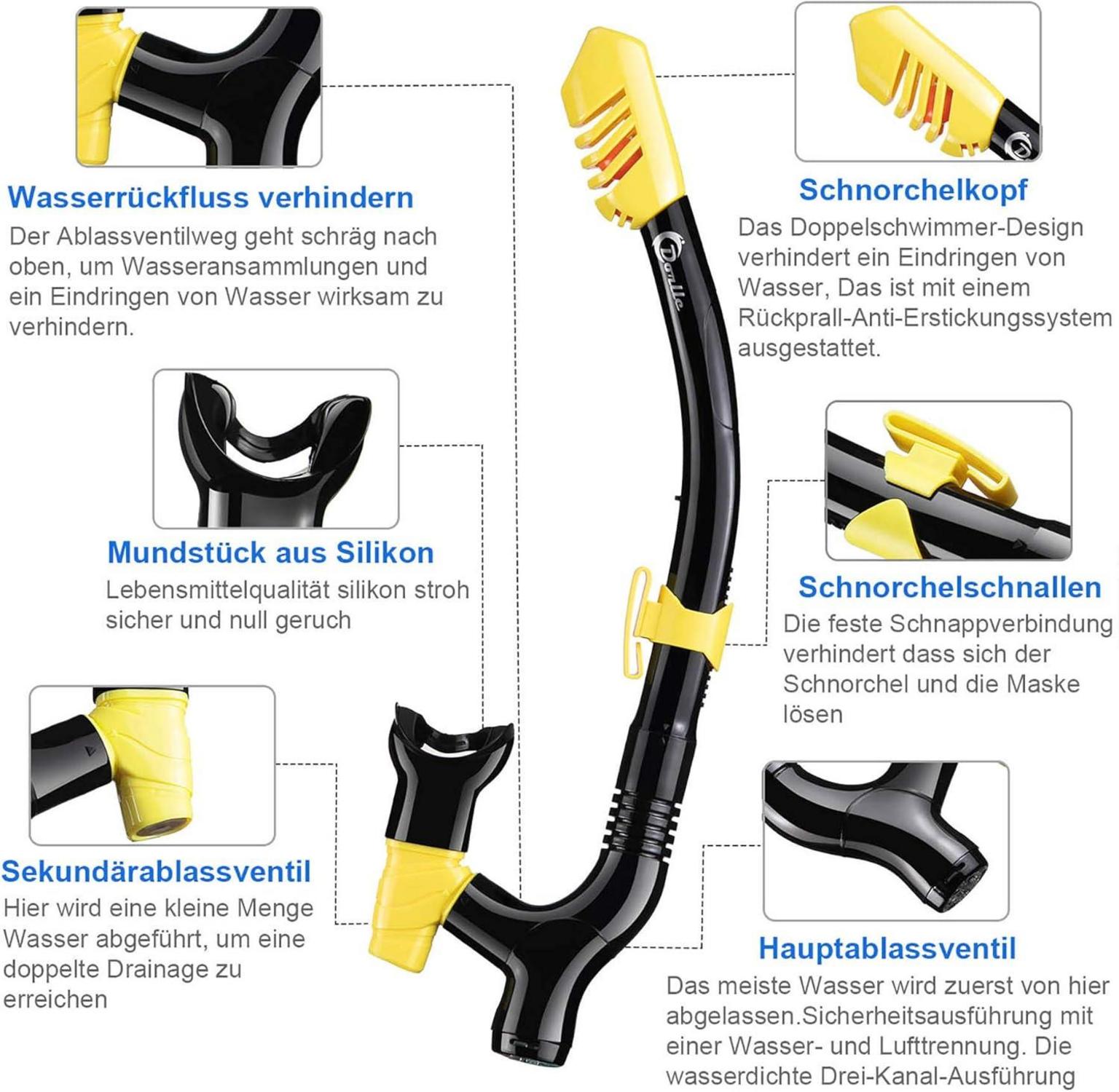 Dorlle Schnorchelset für Erwachsene mit 3-Kanal Dry