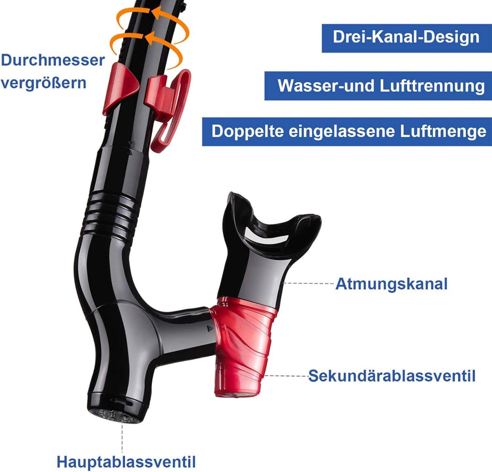 Dorlle Taucherset mit verbessertem 3-Kanal Dry Schnorchel