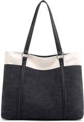 Damen Handtasche Schultertasche Canvas Shopper Groß Schwarz