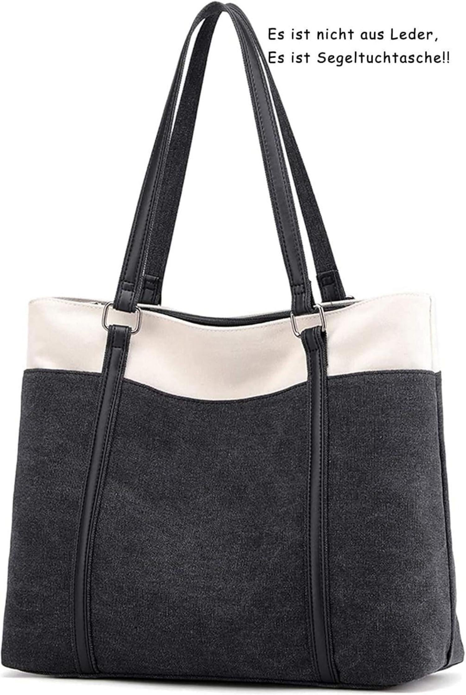 Damen Canvas Schultertasche Schwarz - Groß Elegant Büro