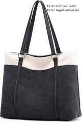 Damen Canvas Schultertasche Schwarz - Groß Elegant Büro
