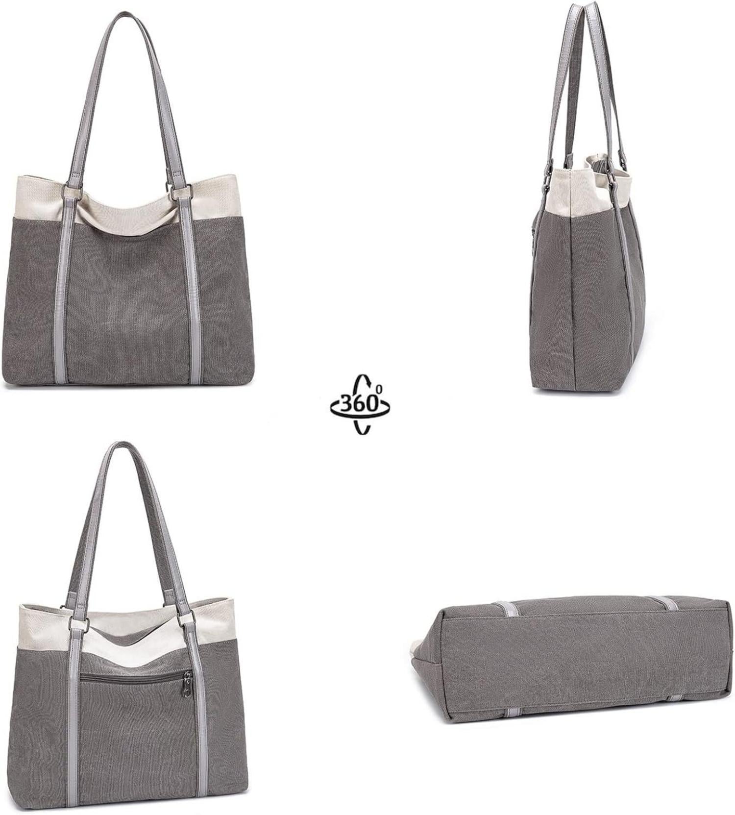 Damen Canvas Schultertasche Shopper Groß Schwarz Elegant