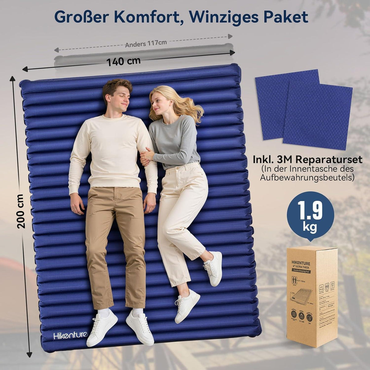 Aufblasbare Doppel Isomatte Ultraleicht 140x200cm Navyblau