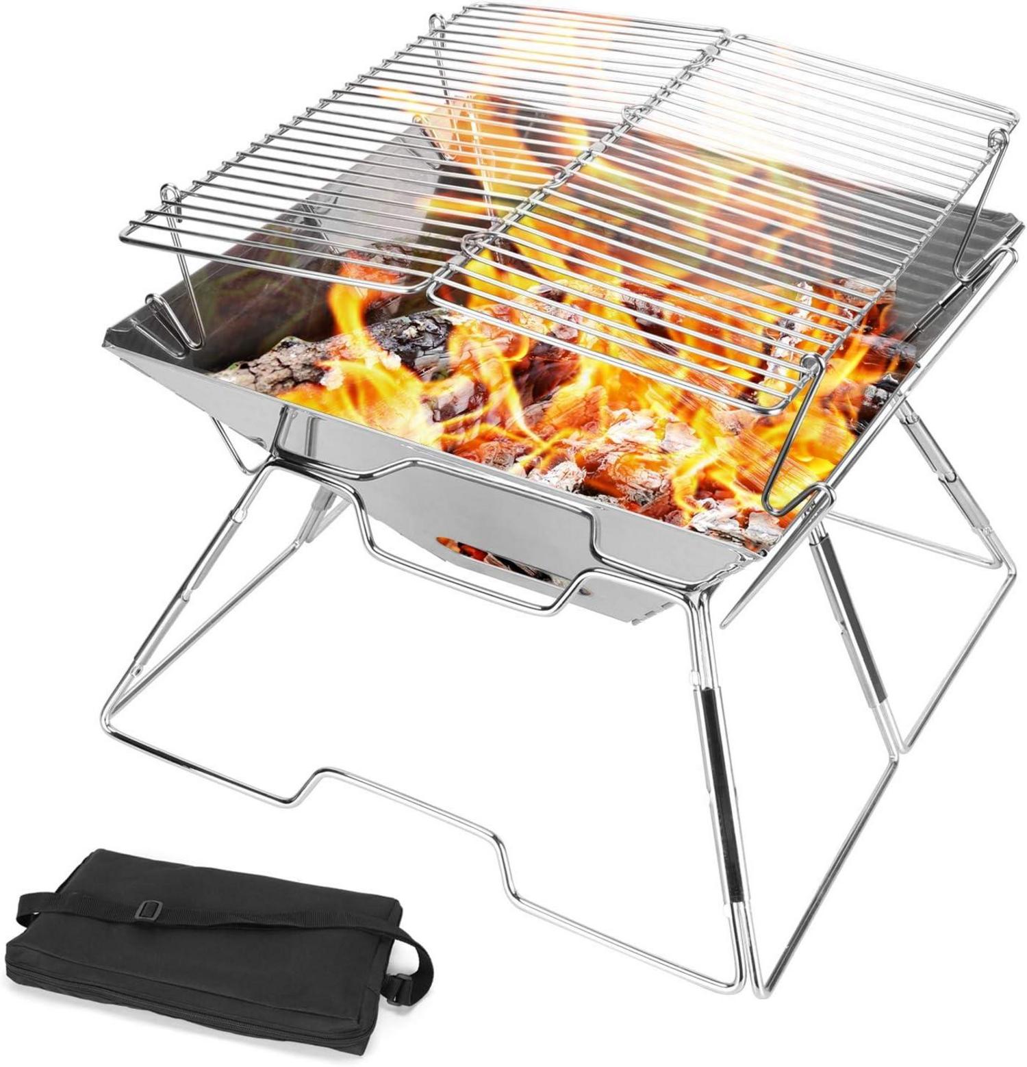 BBQ Feuerstelle Tragbarer Campinggrill Edelstahl Grill für Camping