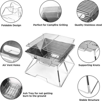 BBQ Feuerstelle Tragbarer Campinggrill Edelstahl Grill für Camping