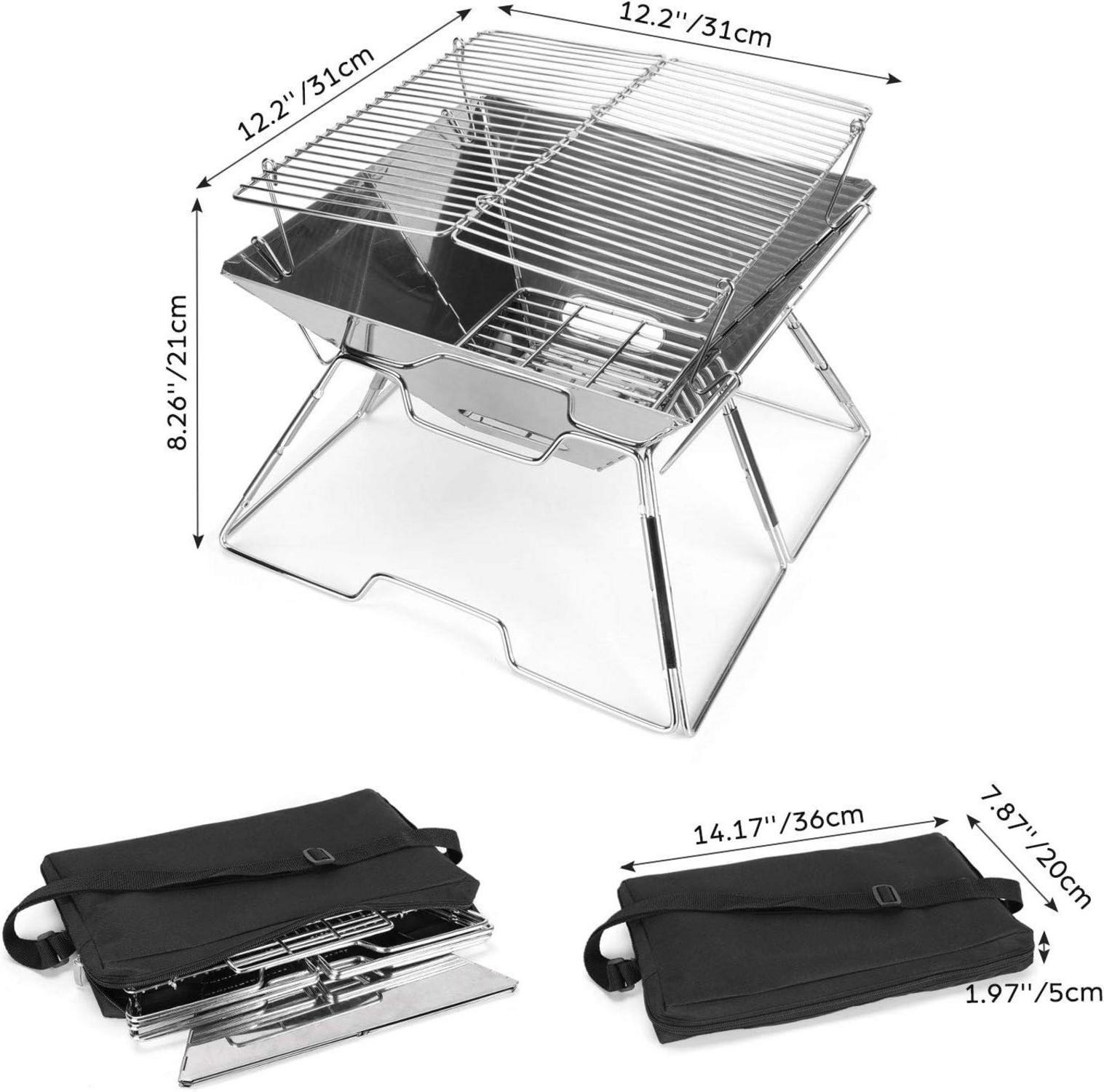 Odoland BBQ Feuerstelle Campinggrill Faltbarer Edelstahl Tragetasche M