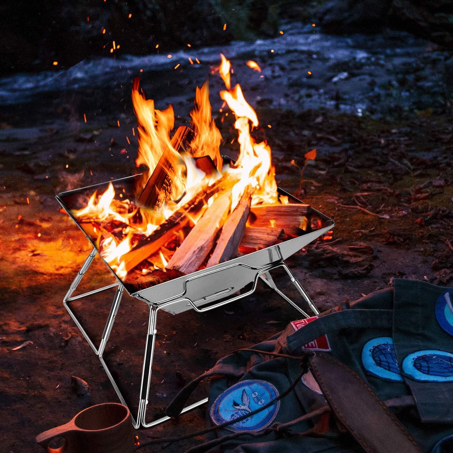 Odoland BBQ Feuerstelle Campinggrill Faltbarer Edelstahl Tragetasche M