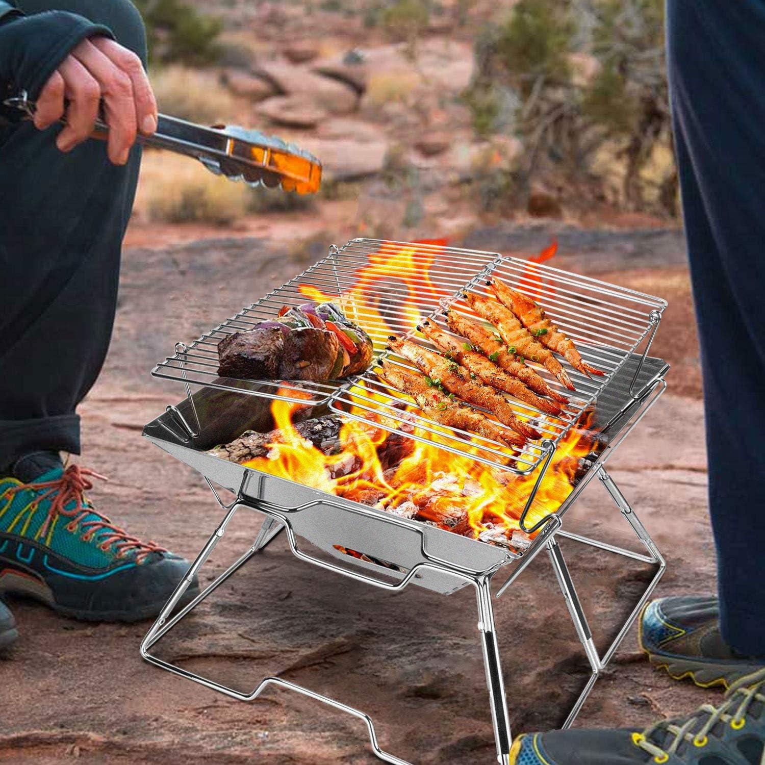 Odoland BBQ Feuerstelle 304 Edelstahl Tragbarer Campinggrill