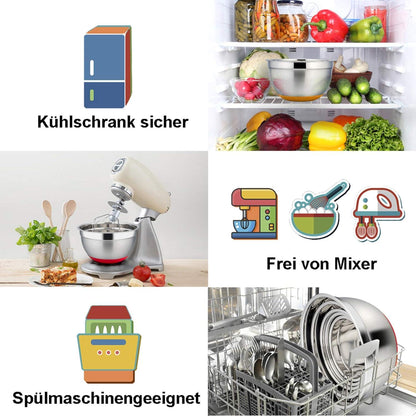 TEAMFAR Edelstahl Rührschüssel Set mit Silikonböden und luftdichten Deckeln 6er-Set
