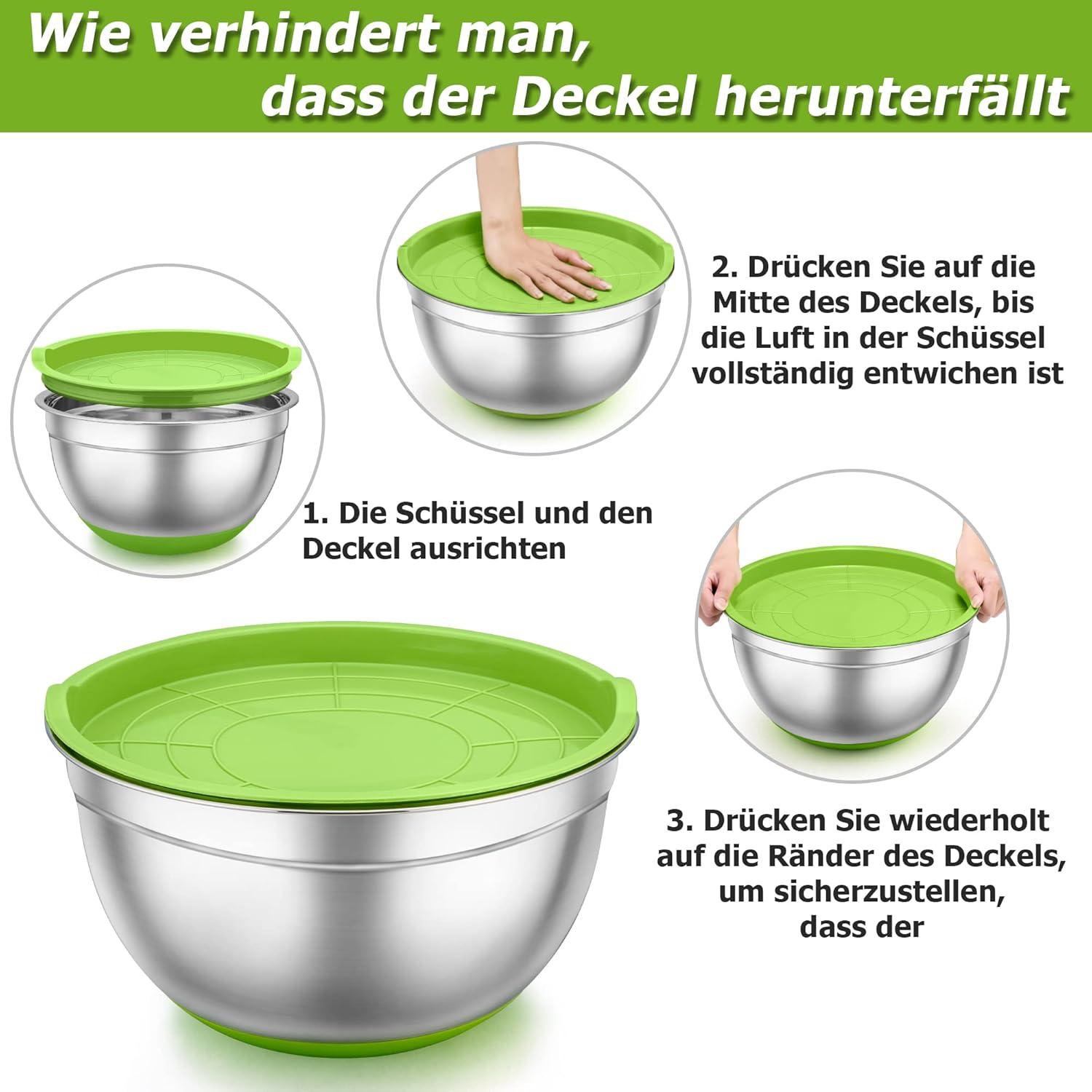 Edelstahl Rührschüssel 6er-Set Salatschüssel luftdicht Stapelbar 0.7L - 4.6L