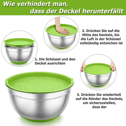 Edelstahl Rührschüssel 6er-Set Salatschüssel luftdicht Stapelbar 0.7L - 4.6L
