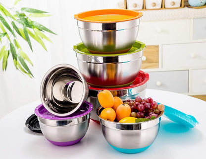 Edelstahl Rührschüssel 6er-Set Salatschüssel luftdicht Stapelbar 0.7L - 4.6L